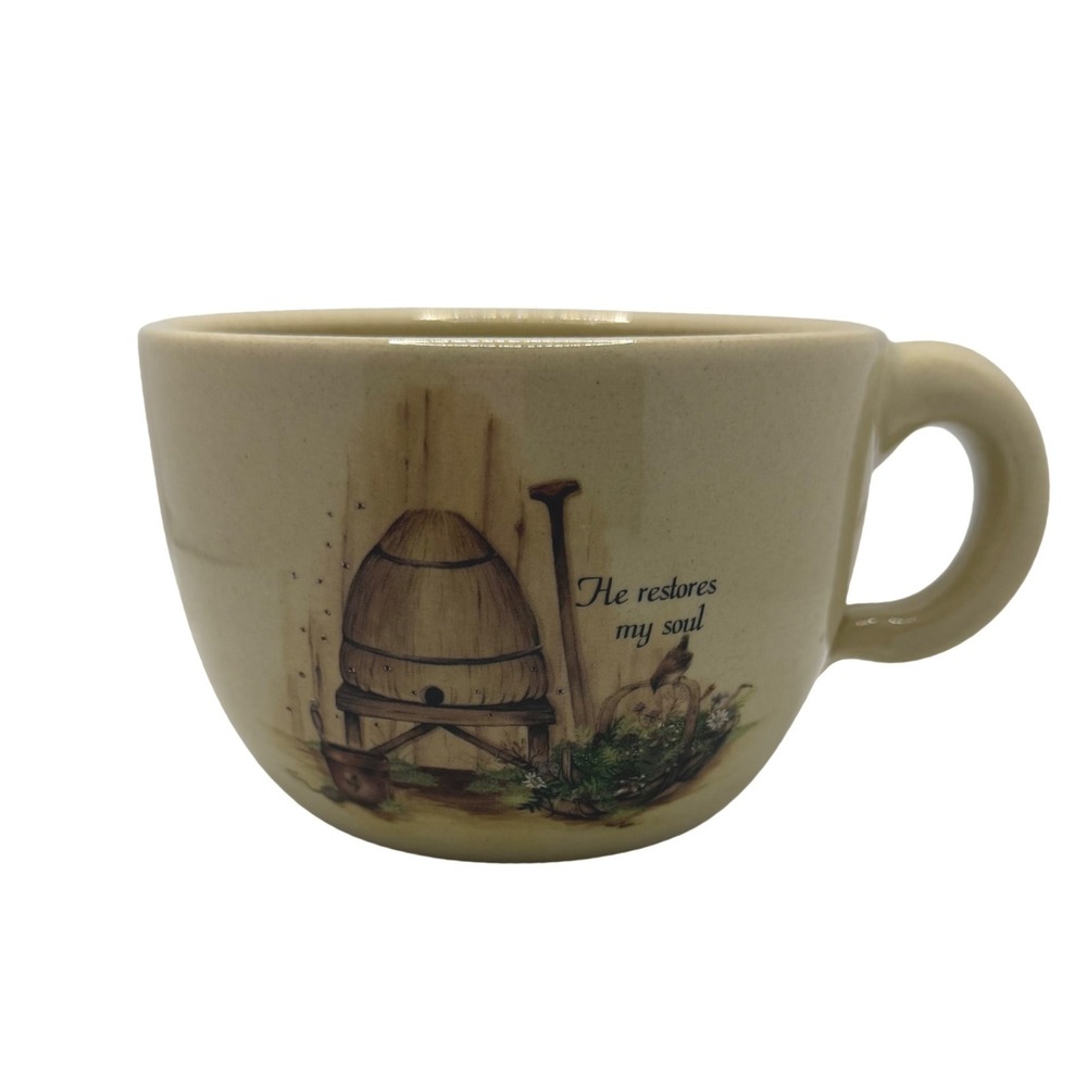 Yesteryears Pottery Marshall Texas Beehive Mug He Restores My Soul Stoneware Cup